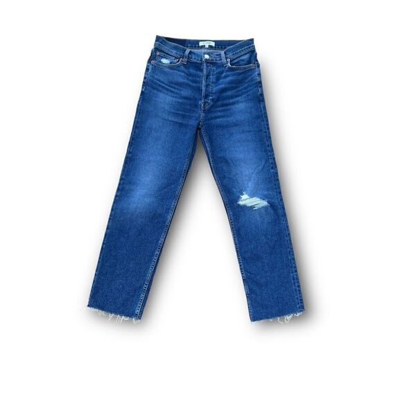 RE/DONE High-Rise 70S Stove Pipe Ankle Jeans Button Fly Worn True Indigo, 27 - Picture 1 of 13